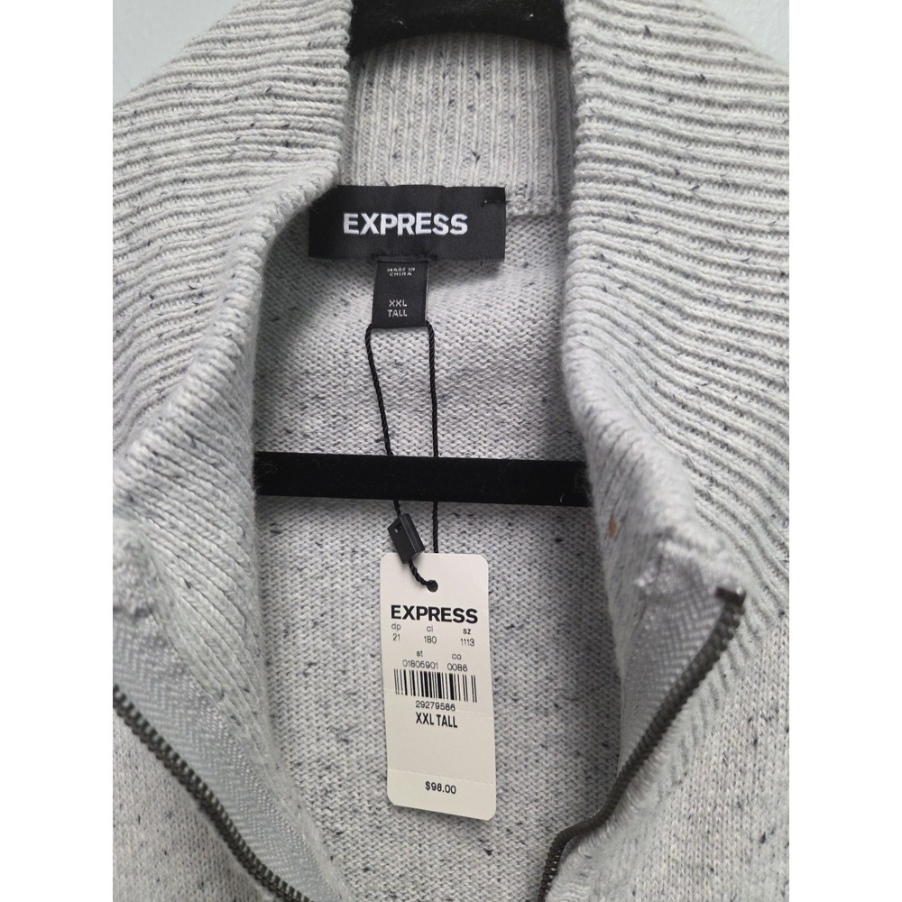 Express Men' s Full-Zip Sweater Size XXL TALL Ribbed Knit Round Neck Gray NWT - Picture 2 of 9